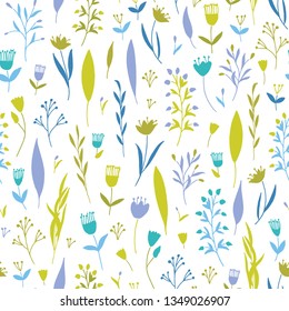 Vector hand drawn floral seamless pattern and backdrop. Elegant plant background. Intricate modern summer and spring flower illustration set.