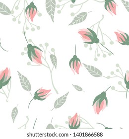 Vector hand drawn floral seamless pattern and backdrop. Elegant plant background. Intricate modern summer and spring flower illustration set
