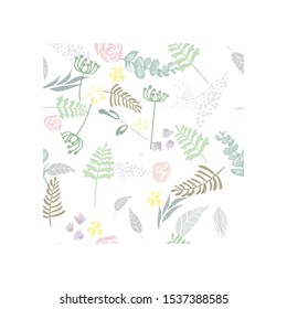 Vector hand drawn floral seamless pattern and backdrop. Elegant plant background. Intricate modern summer and spring flower illustration set