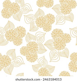 Vector. Hand drawn floral seamless pattern with flowers and leaves. Botanical print can be used for surface textures, wallpaper, pattern fills, web page background, wrapping for gifting, textile.