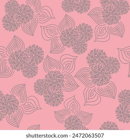 Vector. Hand drawn floral seamless pattern with flowers and leaves. Botanical print can be used for surface textures, wallpaper, pattern fills, web page background, wrapping for gifting, textile.