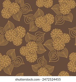 Vector. Hand drawn floral seamless pattern with flowers and leaves. Botanical print can be used for surface textures, wallpaper, pattern fills, web page background, wrapping for gifting, textile.