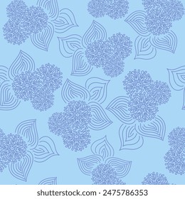 Vector. Dibujado a mano floral sin patrón con flores y hojas. El estampado botánico se puede utilizar para texturas de superficie, Fondo de pantalla, rellenos de patrones, fondo de página de Web, envoltura para regalos, textiles.