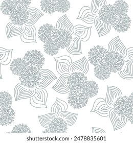 Vector. Hand drawn floral seamless pattern with flowers and leaves. Botanical print can be used for surface textures, wallpaper, pattern fills, web page background, wrapping for gifting, textile.