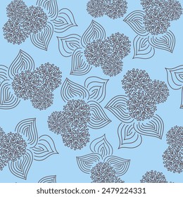 Vector. Hand drawn floral seamless pattern with flowers and leaves. Botanical print can be used for surface textures, wallpaper, pattern fills, web page background, wrapping for gifting, textile.