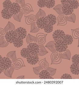 Vector. Hand drawn floral seamless pattern with flowers and leaves. Botanical print can be used for surface textures, wallpaper, pattern fills, web page background, wrapping for gifting, textile.