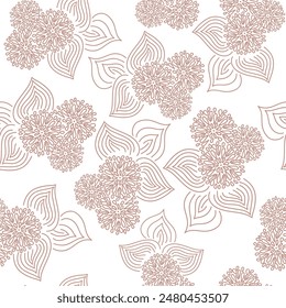 Vector. Hand drawn floral seamless pattern with flowers and leaves. Botanical print can be used for surface textures, wallpaper, pattern fills, web page background, wrapping for gifting, textile.