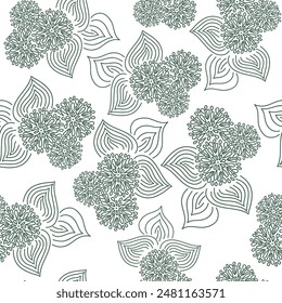 Vector. Hand drawn floral seamless pattern with flowers and leaves. Botanical print can be used for surface textures, wallpaper, pattern fills, web page background, wrapping for gifting, textile.