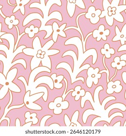 Vector hand drawn floral seamless pattern. Stylish summer tropical print for fabric, wallpaper or wrapping paper. Rapeated botanical texture.