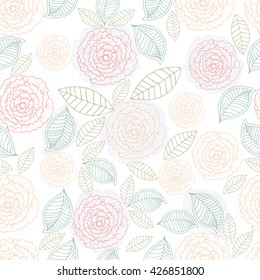 Vector hand drawn floral seamless pattern. Design for fabric, textile. Hand drawn colorful background with flower