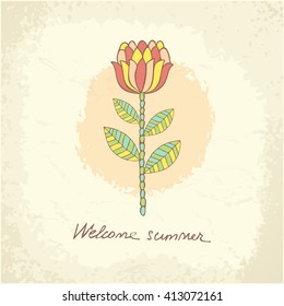 Vector hand drawn floral template card. Doodle summer background. Wedding, anniversary, birthday, Valentine's day, party. Design for banner, poster, card, invitation, placard, brochure, flyer.