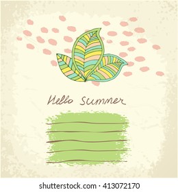 Vector hand drawn floral template card. Doodle summer background. Wedding, anniversary, birthday, Valentine's day, party. Design for banner, poster, card, invitation, placard, brochure, flyer.