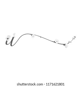 Vector Hand Drawn floral U monogram or logo. Lowercase Hand Lettering Letter u with Flowers and Branches. Wildflowers. Floral Design