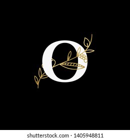 Vector Hand Drawn floral uppercase letters monograms or logo. Uppercase Letter O with Flowers and Branches. Suitable for card, invitation, save the date, logo, business identity style.