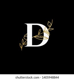 Vector Hand Drawn floral uppercase letters monograms or logo. Uppercase Letter D with Flowers and Branches. Suitable for card, invitation, save the date, logo, business identity style.