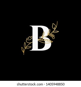 Vector Hand Drawn floral uppercase letters monograms or logo. Uppercase Letter B with Flowers and Branches. Suitable for card, invitation, save the date, logo, business identity style.