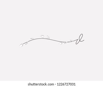 Vector Hand Drawn floral V monogram or logo. Lowercase Hand Lettering Letter V with Flowers and Branches. Wildflowers. Floral Design