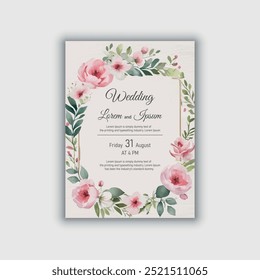Tarjeta de invitación de boda floral dibujada a mano de Vector