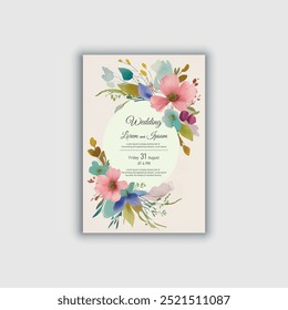 Vector hand drawn floral wedding invitation card