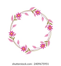Vector hand drawn floral wreath on white background.