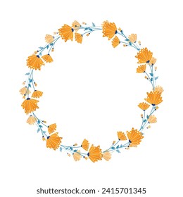 Vector hand drawn floral wreath on white background.