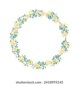 Vector hand drawn floral wreath frame on white background