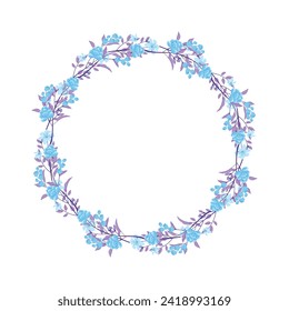 Vector hand drawn floral wreath frame on white background