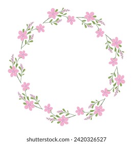  Vector hand drawn floral wreath frame on white background