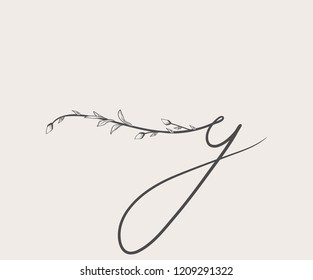 Vector Hand Drawn floral Y monogram or logo. Lowercase Hand Lettering Letter y with Flowers and Branches. Wildflowers. Floral Design