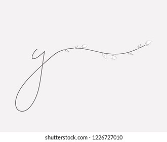 Vector Hand Drawn floral Y monogram or logo. Lowercase Hand Lettering Letter Y with Flowers and Branches. Wildflowers. Floral Design