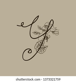 Vector Hand Drawn floral Y monogram or logo. Uppercase Hand Lettering. Letter Y with Flowers and Branches. Wildflowers. Floral Design