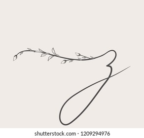 Vector Hand Drawn floral Z monogram or logo. Lowercase Hand Lettering Letter z with Flowers and Branches. Wildflowers. Floral Design