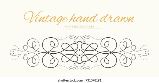 Vector hand drawn flourishes, text divider, graphic design element. Cute designer, vintage border. Wedding invitation card, page decoration. Calligraphy, elegant designer swirls, ornate bohemian motif