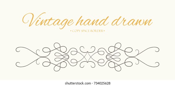 Vector hand drawn flourishes, text divider graphic design element. Designer vintage border. Wedding invitation card page decoration. Calligraphy elegant decorative swirls, ornate boho black line motif