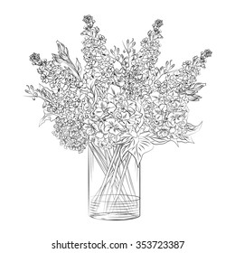 Vector hand drawn  flower arrangement in transparent vase