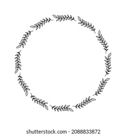 Vector hand drawn flower circle frame isolated on white background. Decorative doodle floral designs, square frame, spring, flowers, leaf, plants, flower decorations, wreaths for seasonal design. 