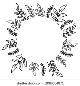 Vector hand drawn flower circle frame isolated on white background. Decorative doodle floral designs, square frame, spring, flowers, leaf, plants, flower decorations, wreaths for seasonal design. 