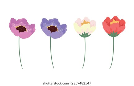 Vector hand drawn flower collection on white.