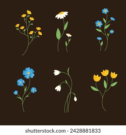 Vector Hand drawn flower collection. set of beautiful flowers and leaves hand drawn floral cute elements isolated