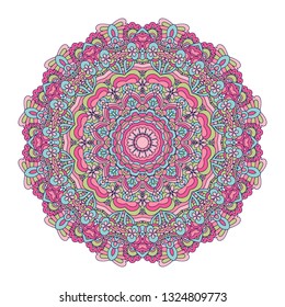 Vector hand drawn flower doodle mandala. Cute Zen art llustration on doodle line art style.