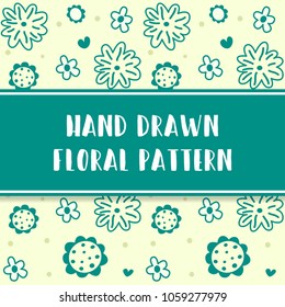 vector hand drawn flower floral design pattern floral in soft green yellow beautiful motive template