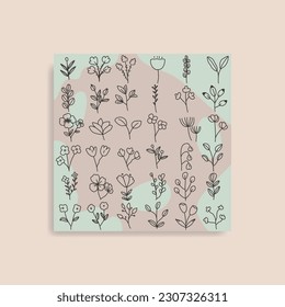 Vector Hand drawn flower and leaf elements, Vintage flowers doodle collection design