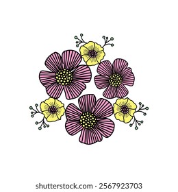 Vector Hand drawn flower and leaf elements, Vintage flowers doodle collection design, template, wedding card, invitation, greeting card, poster, postcard.