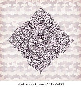 vector hand drawn flower  on geometric background, transparency effects