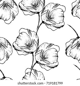Vector hand drawn flower pattern seamless background