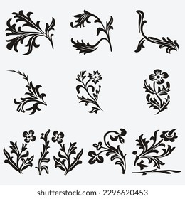 vector hand drawn flower silhouette set