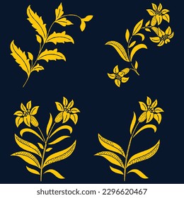 vector hand drawn flower silhouette set
