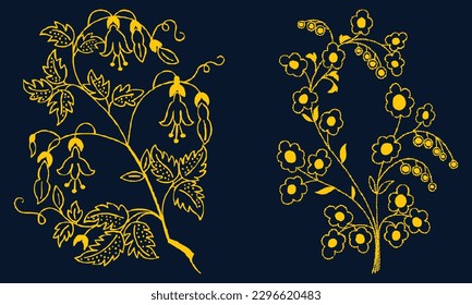 vector hand drawn flower silhouette set