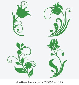 vector hand drawn flower silhouette set