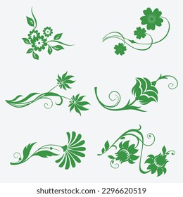 vector hand drawn flower silhouette set